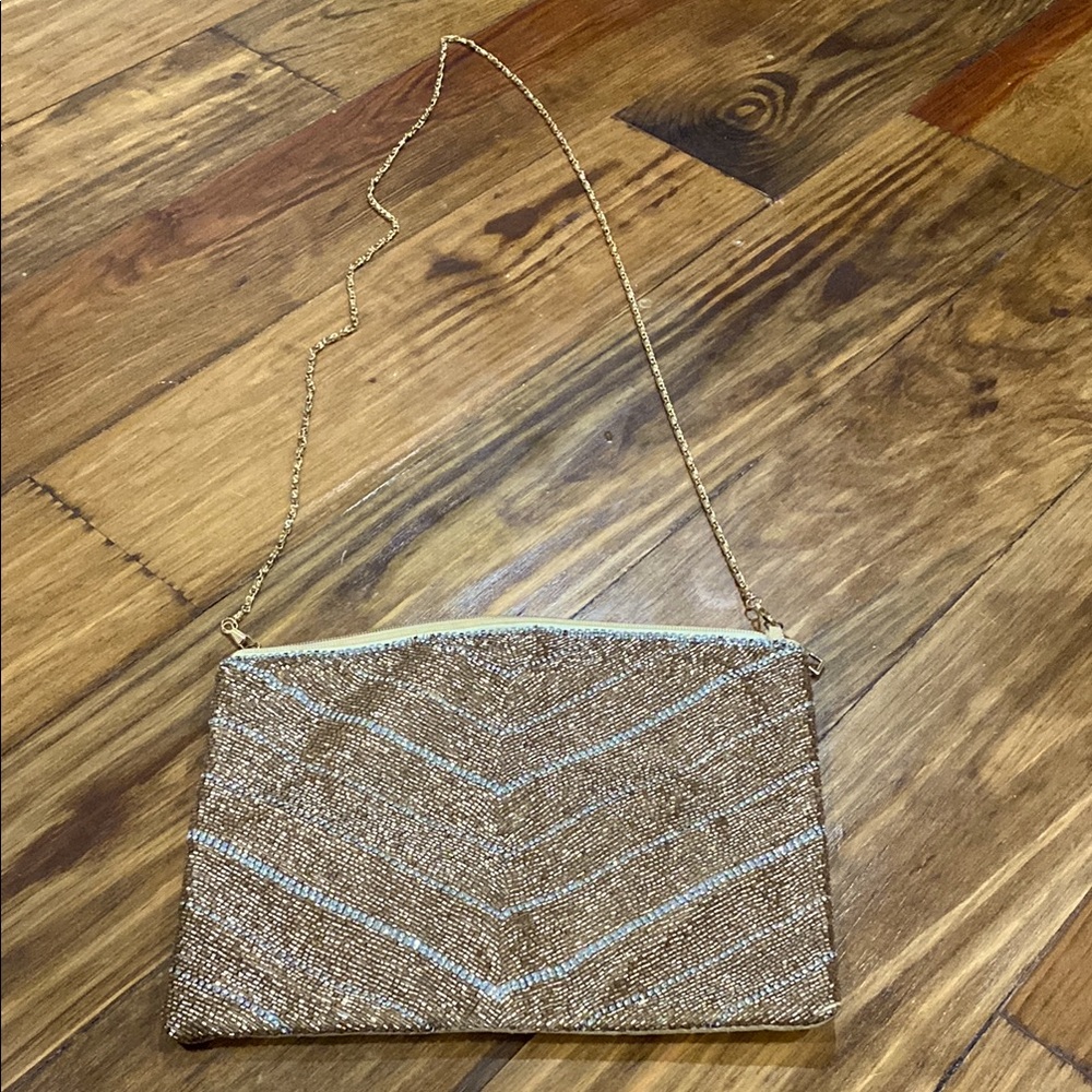 Glamorous Gold Sequin Clutch with Chain Strap